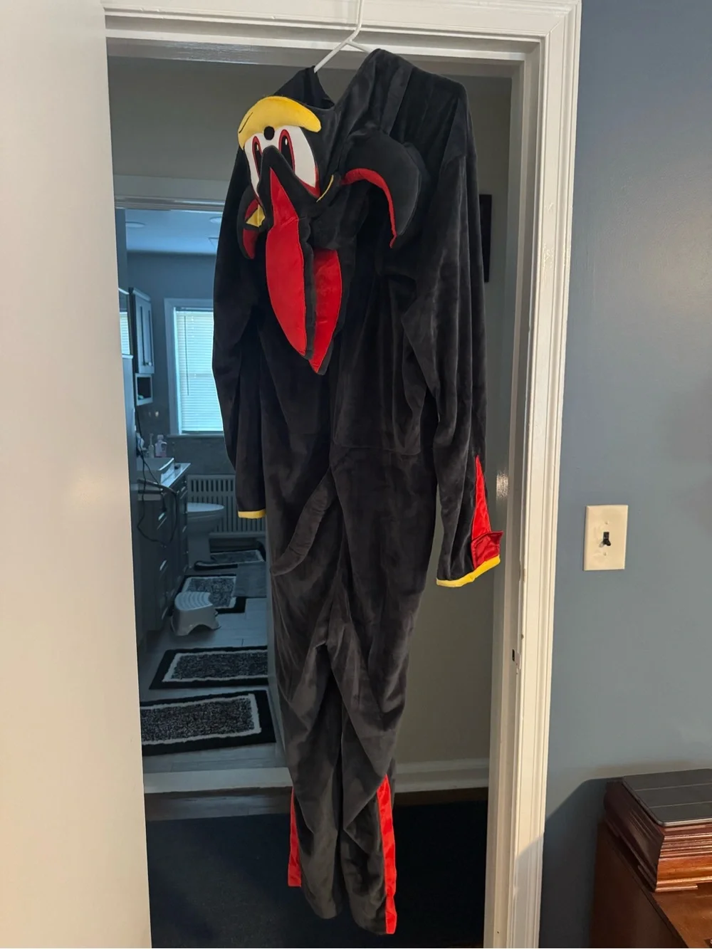 Shadow Adult Hooded Plush Jumpsuit Costume - Black - Picture 4 of 4